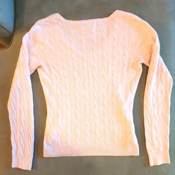 New York & Company Pink V-Neck Cable Sweater - Picture 2 of 3